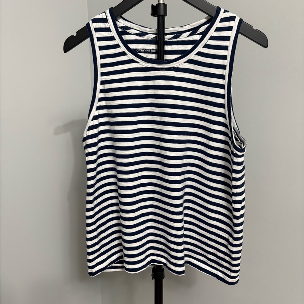 J.Crew Striped Girlfriend Tank Top Navy White Nautical Coastal Preppy Size M - Picture 2 of 5